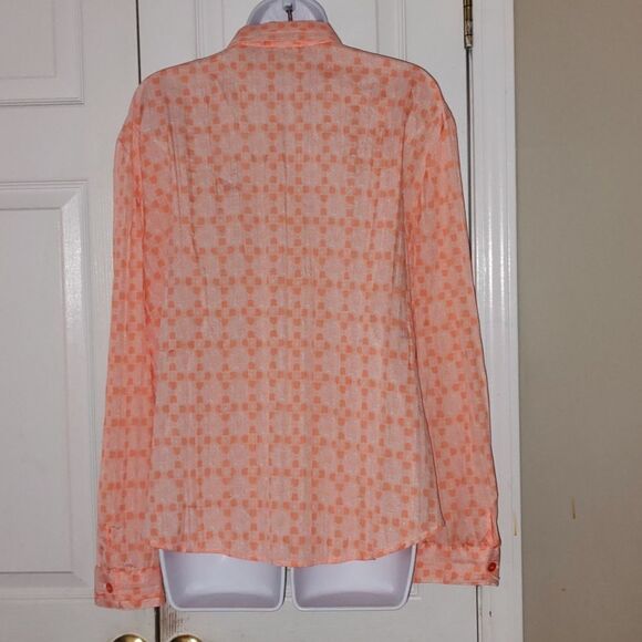 Chico's light orange and white pleated button down long sleeve shirt  Sz 3  (16) - Picture 5 of 7
